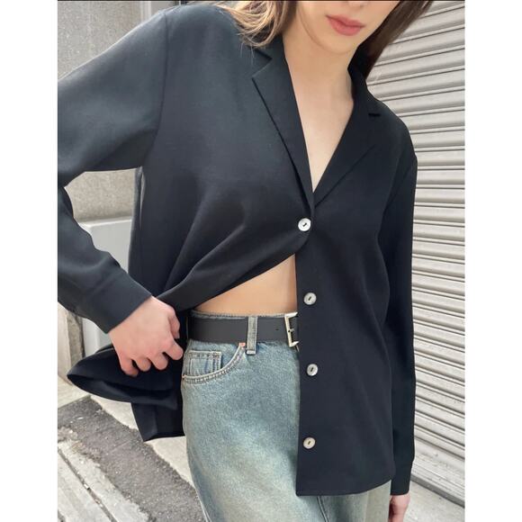 OAK + FORT Oversized Blouse Long Sleeve Button Up Shirt Top Shacket Black - Picture 2 of 14